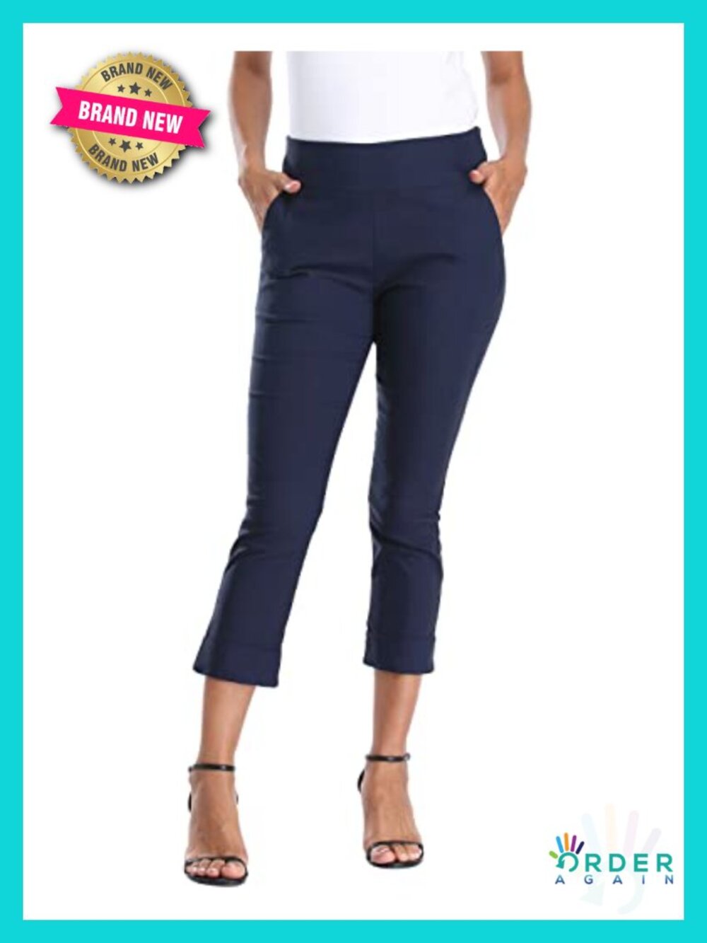 Pull On Capri Pants with Pockets Elastic Waist Cropped Work Pant